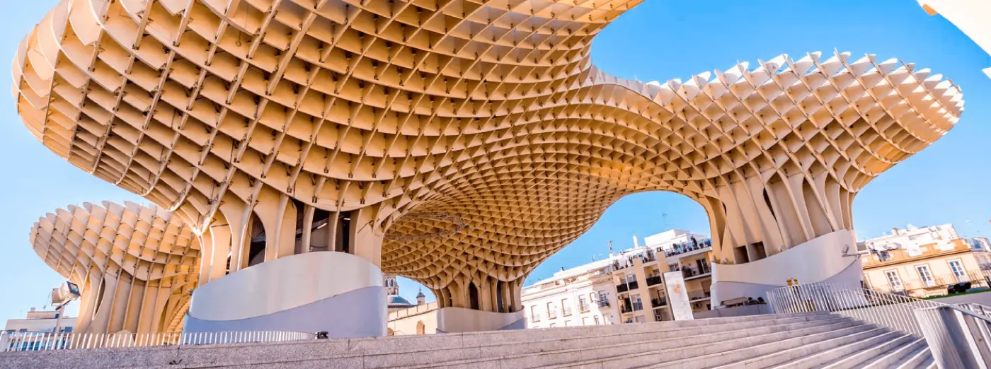 Modern wooden structure of Metropol Parasol at Plaza de la Encarnación.