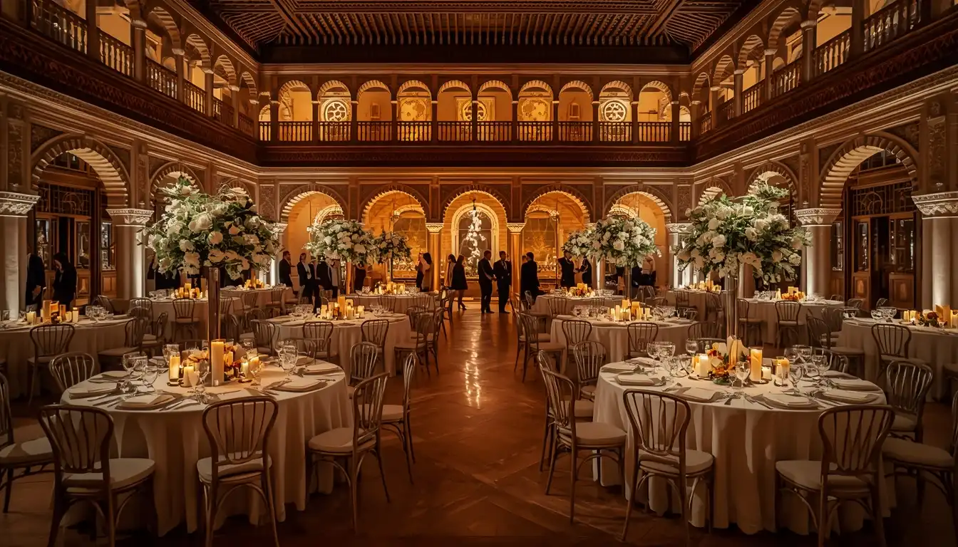 Luxury gala dinner in a Moorish palace in Seville for a corporate event