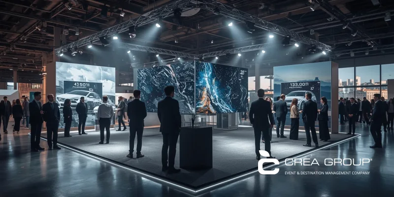 Muntatge de Stand d'Exposició a IFEMA Madrid per a Esdeveniments de CREA Group Stand professional d'exposició a IFEMA Madrid per a CREA Group, il·lustrant solucions de stands amb tecnologia híbrida, llançaments de productes i displays automobilístics per a esdeveniments corporatius, conferències i exposicions MICE a Espanya.