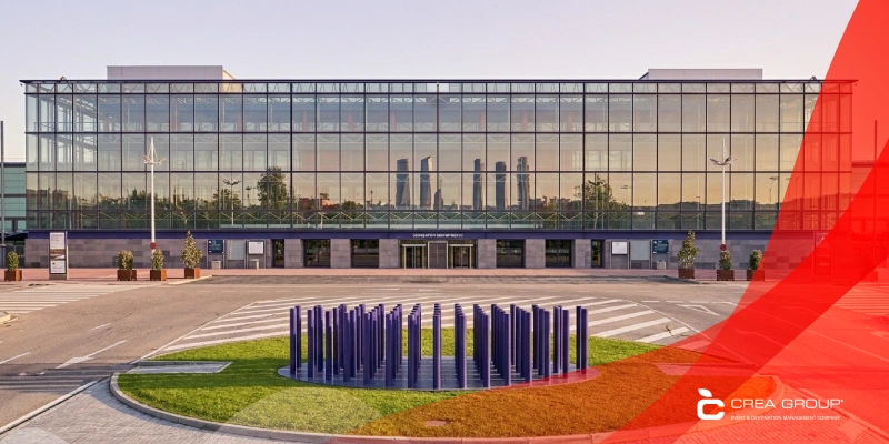 facade of the ifema madrid convention centre showing modern architecture and glass design